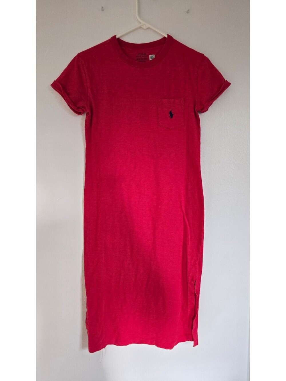 Polo Ralph Lauren Women's XS Red Cotton T-Shirt Dress Midi Pocket